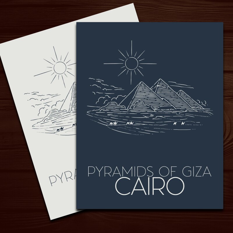 Pyramids of Giza Blue or White - Premium Matte Minimalist Travel Poster